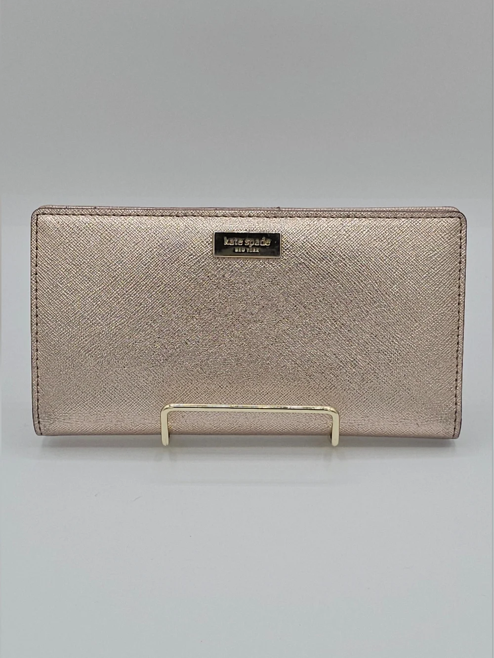 KATE SPADE Metallic Rose Gold Slim Bifold Wallet‎